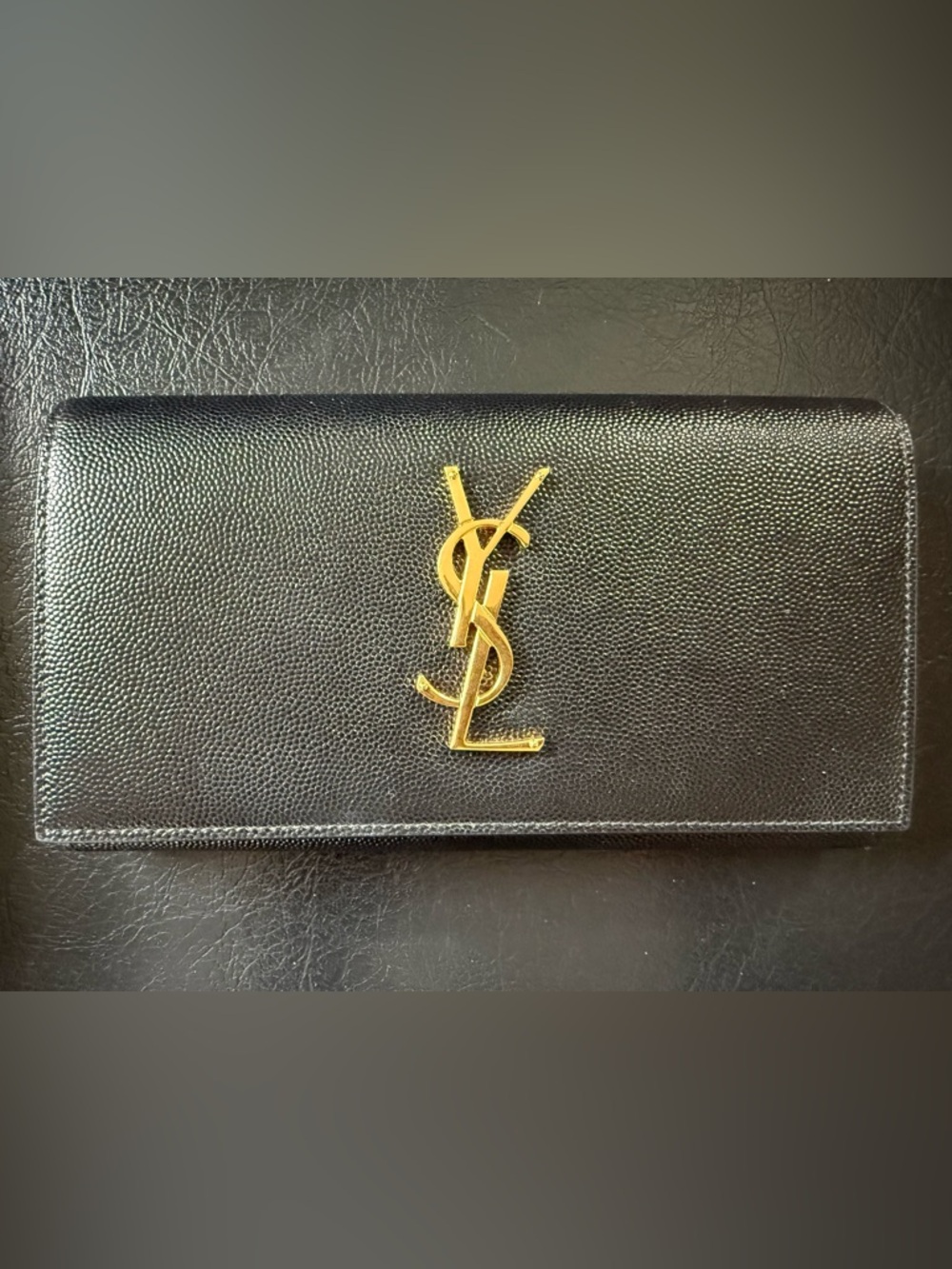 Saint Laurent Black Leather Wallet with Gold YSL Monogram - Picture 2 of 9